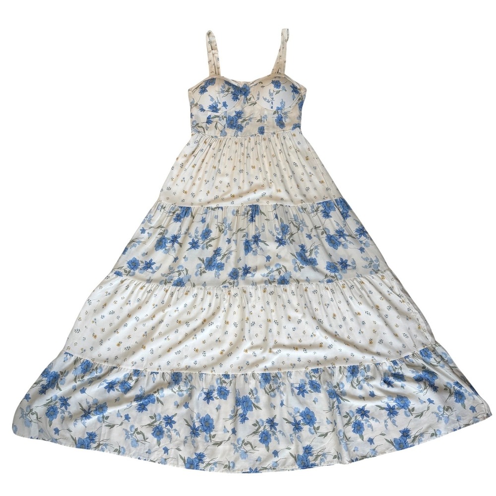 Womens Babydoll Corset Maxi Dress‎ Medium Tiered Floral Coquette Prairie Boho